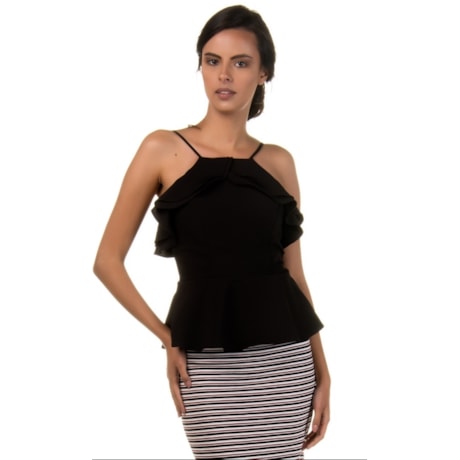 LAWRENCE - TOP CROPPED PEPLUM COM BABADOS - PRETO LAWRENCE - TOP CROPPED PEPLUM COM BABADOS - PRETO