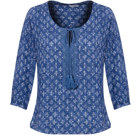 LE RICARD - BATA ESTAMPADA DECOTE RENDA C/ AMARRACAO - AZUL LE RICARD - BATA ESTAMPADA DECOTE RENDA C/ AMARRACAO - AZUL