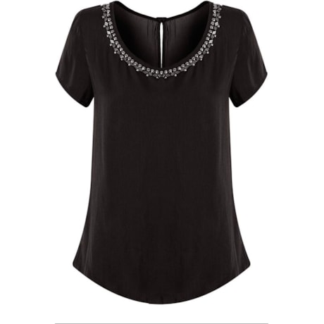 LE RICARD - BLUSA CETIM EVASE DEC. BORDADO M/C - PRETO LE RICARD - BLUSA CETIM EVASE DEC. BORDADO M/C - PRETO