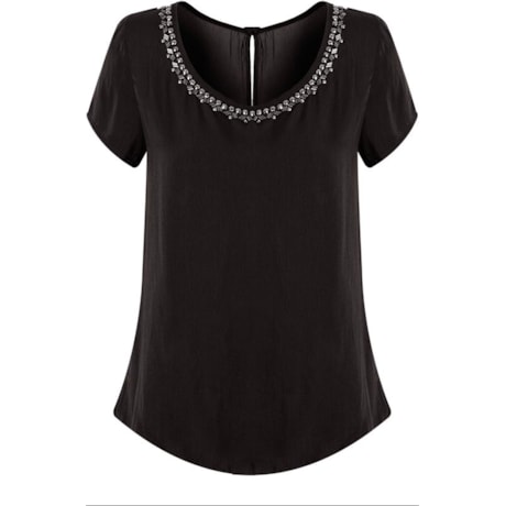 LE RICARD - BLUSA CETIM EVASE DEC. BORDADO M/C - PRETO