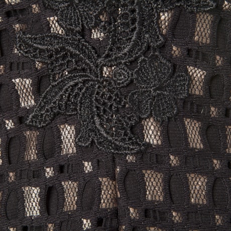 LEMON COLA - VESTIDO BORDADO QUADRICULADO DECOTE GUIPURE - PRETO