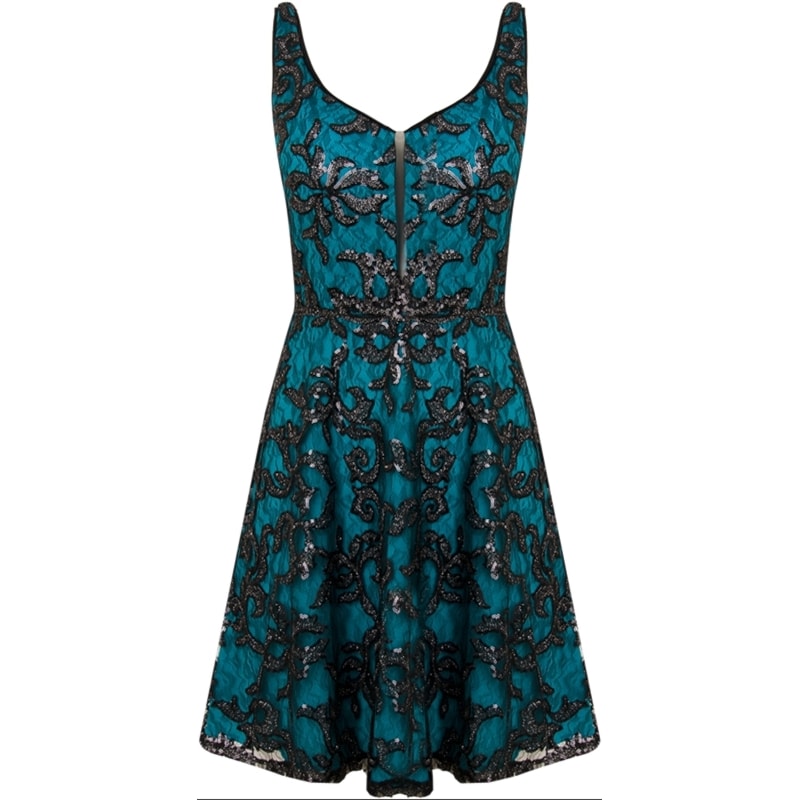 LEMON COLA - VESTIDO CURTO DE RENDA BORDADA C/ PAETE S/M - VERDE