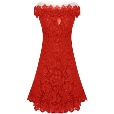 LEMON COLA - VESTIDO CURTO DE RENDA COM DET. GUIPURE OMBRO - CORAL