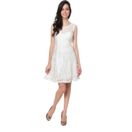 LEMON COLA - VESTIDO CURTO RENDA METALIZADO GUIPURE DECOTE - OFF WHITE LEMON COLA - VESTIDO CURTO RENDA METALIZADO GUIPURE DECOTE - OFF WHITE