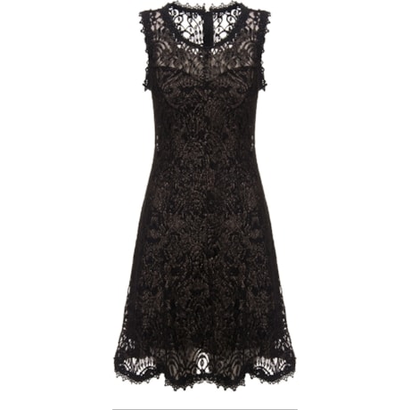 LEMON COLA - VESTIDO CURTO RENDA METALIZADO GUIPURE DECOTE - PRETO