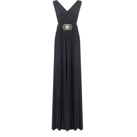 LEMON COLA - VESTIDO DE FESTA LONGO FLUITY FIVELA STRASS - CHUMBO