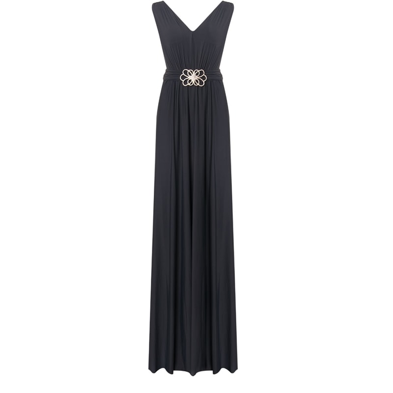 LEMON COLA - VESTIDO DE FESTA LONGO FLUITY FIVELA STRASS - CHUMBO