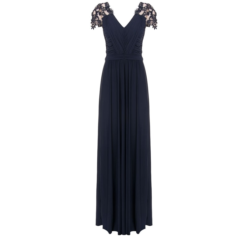 LEMON COLA - VESTIDO DE FESTA LONGO FLUITY RENDA OMBROS - MARINHO