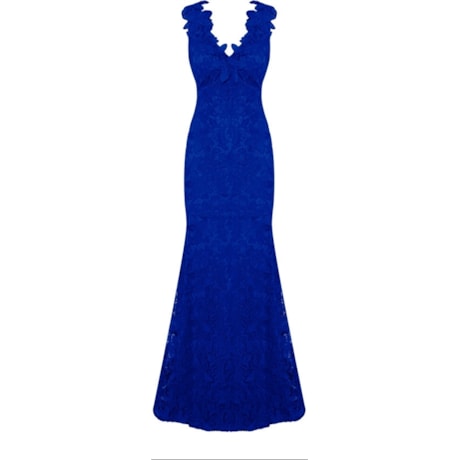 LEMON COLA - VESTIDO LG BORDADO DET FLORES DECOTE - AZUL ROYAL LEMON COLA - VESTIDO LG BORDADO DET FLORES DECOTE - AZUL ROYAL