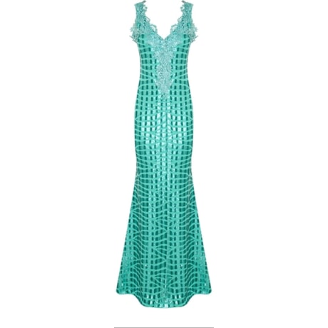 LEMON COLA - VESTIDO LG PAETE DET GUIPURE - TURQUESA