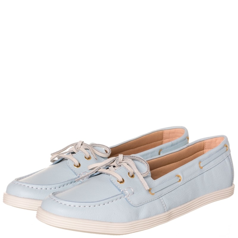 LIA LINE - MOCASSIM COURO COLOR COM LAÇO - AZUL CLARO