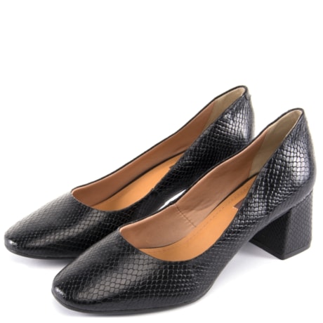 LIA LINE - SCARPIN CROCO SALTO GROSSO - PRETO