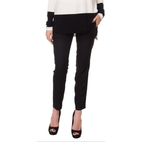 LILLA KA - CALÇA ALFAIATARIA CÓS GORGURÃO PLISSADO CREPE - PRETO