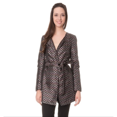 LILLA KA - TRENCH COAT TAFETÁ POÁ COLORIDA - PRETO