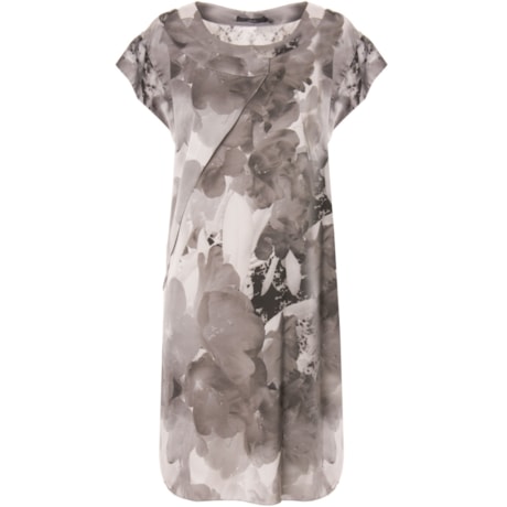 LILLA KA - VESTIDO T-SHIRT CETIM FLORAL - CINZA