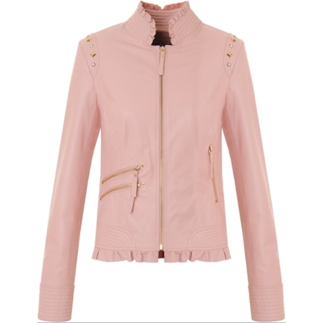 LIZIANE RICHTER - JAQUETA DE COURO COM FRUFRU E SPIKES VIONNET - ROSA