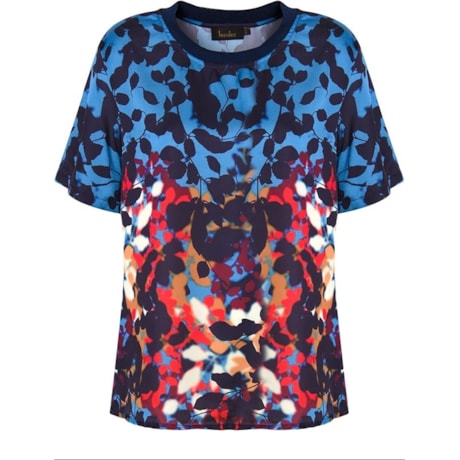 LUCIDEZ - BLUSA CETIM FLORAL M/C ALINE - AZUL