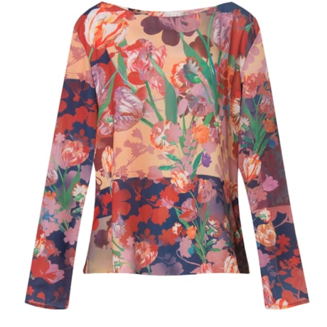 LUCIDEZ - BLUSA CETIM FLORAL M/L - MARINHO