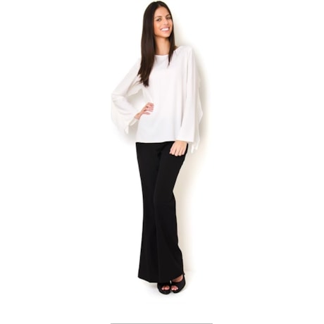LUCIDEZ - BLUSA CREPE STRETCH C/ FRANJAS COSTAS M/L - OFF WHITE