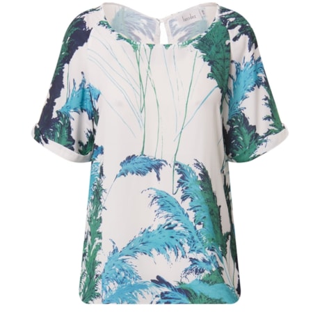 LUCIDEZ - BLUSA ESTAMPA PALMEIRA RECORTE LISO - BRANCO