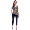 LUCIDEZ - BLUSA ESTAMPADA COM AMARRAÇÃO LATERAL - MARINHO