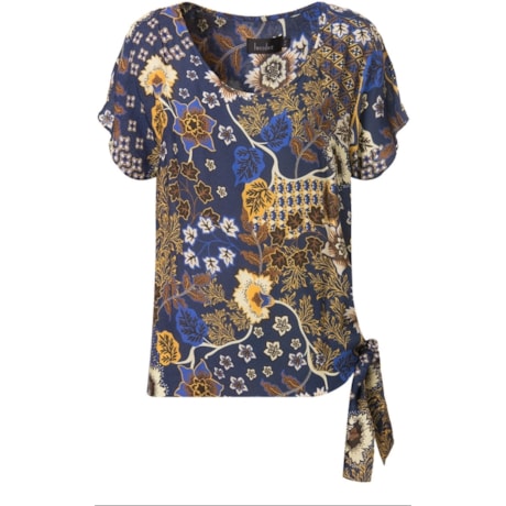 LUCIDEZ - BLUSA ESTAMPADA COM AMARRAÇÃO LATERAL - MARINHO