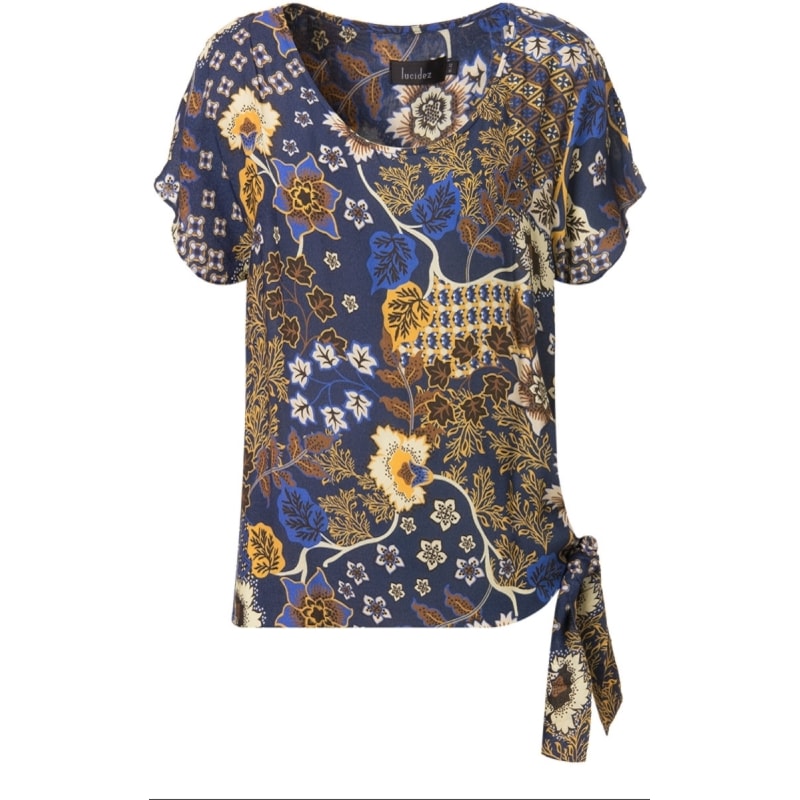 LUCIDEZ - BLUSA ESTAMPADA COM AMARRAÇÃO LATERAL - MARINHO