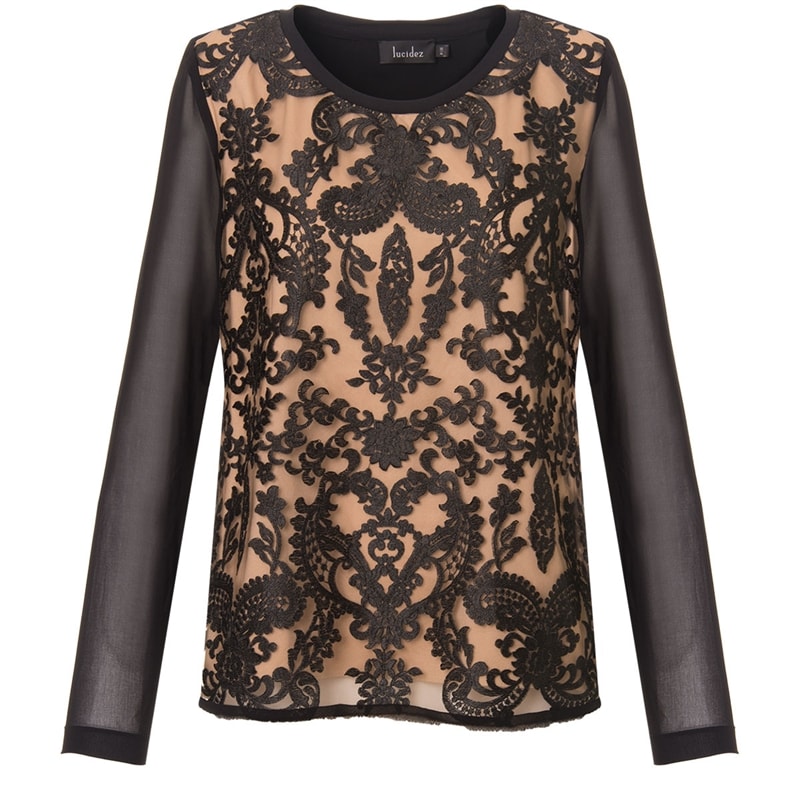 LUCIDEZ - BLUSA FIRMINA FRENTE TULE BORDADO ABERTA ATRAS - PRETO