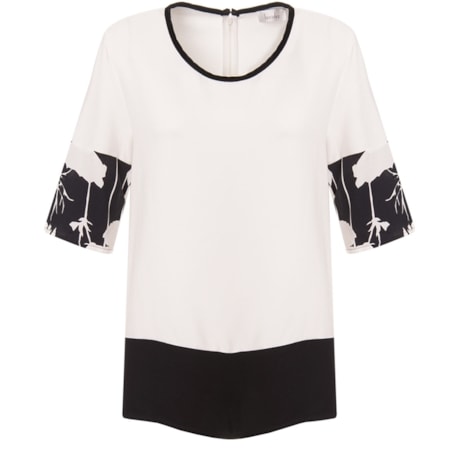 LUCIDEZ - BLUSA GEORGIA RECORTES DECOTE VELUDO MANGA ESTAMPADA - OFF WHITE LUCIDEZ - BLUSA GEORGIA RECORTES DECOTE VELUDO MANGA ESTAMPADA - OFF WHITE