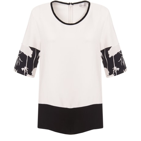 LUCIDEZ - BLUSA GEORGIA RECORTES DECOTE VELUDO MANGA ESTAMPADA - OFF WHITE