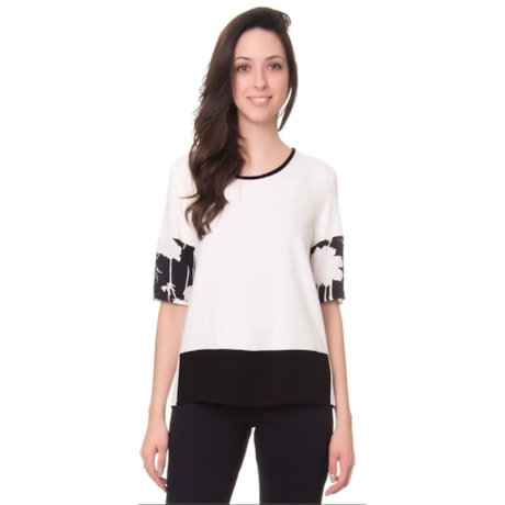 LUCIDEZ - BLUSA GEORGIA RECORTES DECOTE VELUDO MANGA ESTAMPADA - PRETO LUCIDEZ - BLUSA GEORGIA RECORTES DECOTE VELUDO MANGA ESTAMPADA - PRETO