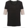 LUCIDEZ - BLUSA GEORGIA RECORTES DECOTE VELUDO MANGA ESTAMPADA - PRETO