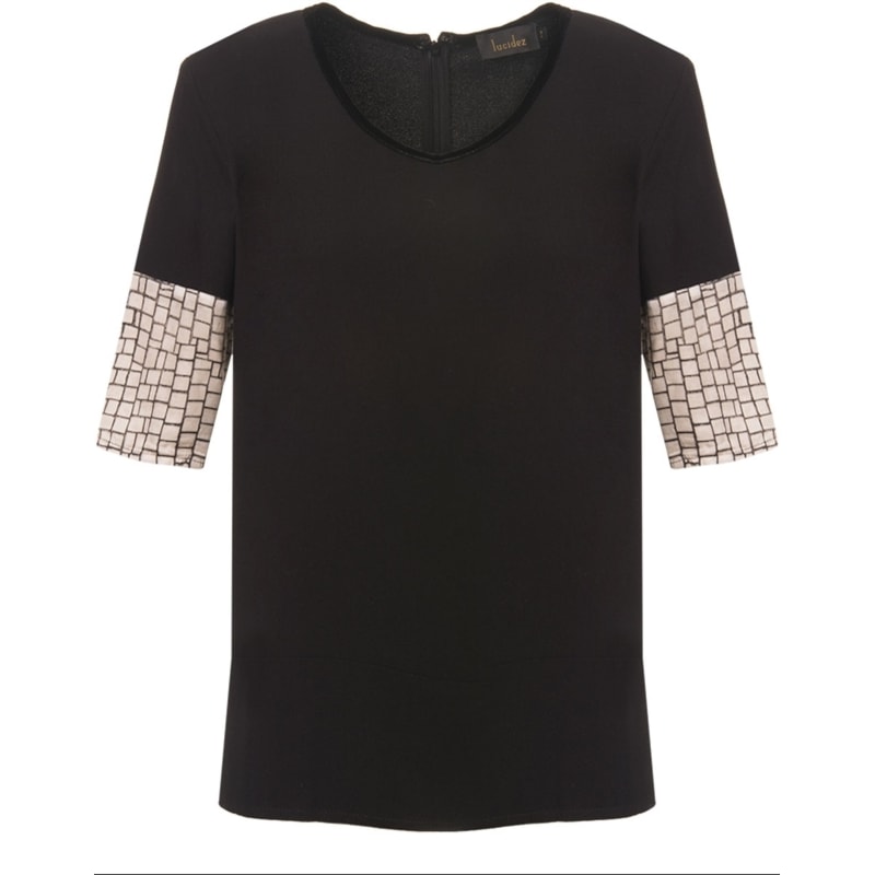 LUCIDEZ - BLUSA GEORGIA RECORTES DECOTE VELUDO MANGA ESTAMPADA - PRETO