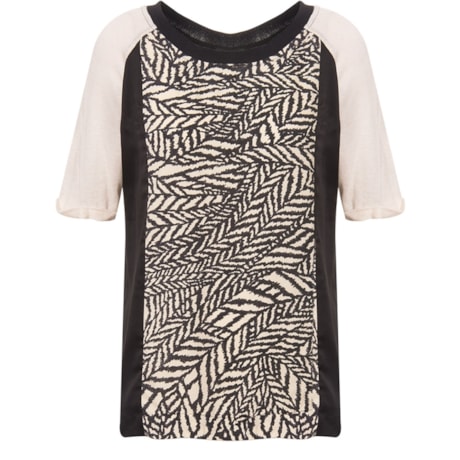 LUCIDEZ - BLUSA HADASSA RECORTE ESTAMPADO DECOTE COM RIBANA - PRETO