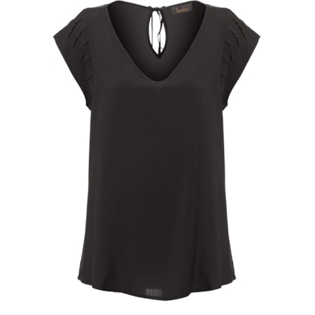 LUCIDEZ - BLUSA ITAPEMA NERVURAS MANGAS DECOTE V VISCOSE - PRETO