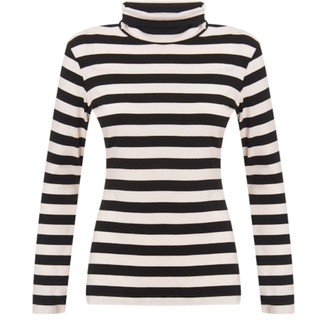 LUCIDEZ - BLUSA JULIETA GOLA ALTA LISTRADA MANGA LONGA - P&B LUCIDEZ - BLUSA JULIETA GOLA ALTA LISTRADA MANGA LONGA - P&B