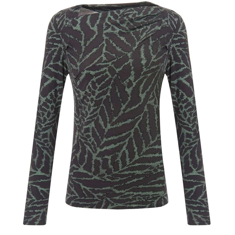 LUCIDEZ - BLUSA LETICIA ESTAMPADA RECORTES E PREGAS OMBRO - VERDE