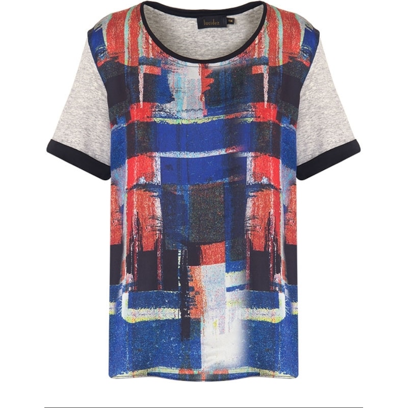 LUCIDEZ - BLUSA MALHA C/CETIM ART M/C - CINZA