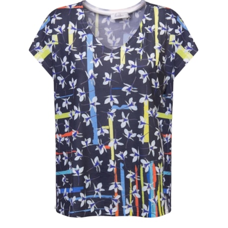 LUCIDEZ - BLUSA MALHA FLORAL RISCOS CAMERON - PRETO