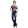 LUCIDEZ - BLUSA RAGLÃ ESTAMPA FLORAL LISTRAS DECOTE CANELADO - MARINHO