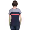 LUCIDEZ - BLUSA RAGLÃ ESTAMPA FLORAL LISTRAS DECOTE CANELADO - MARINHO