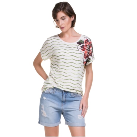 LUCIDEZ - BLUSA RAGLÃ ESTAMPA FLOWER - CRU