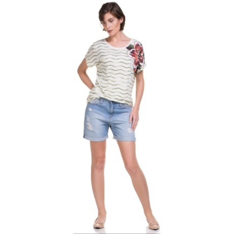 LUCIDEZ - BLUSA RAGLÃ ESTAMPA FLOWER - CRU