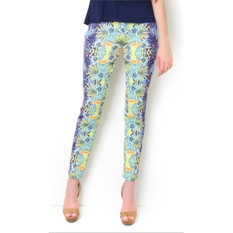 LUCIDEZ - CALÇA CIGARRETE ESTAMPA FLORAL ELVIRA - AZUL