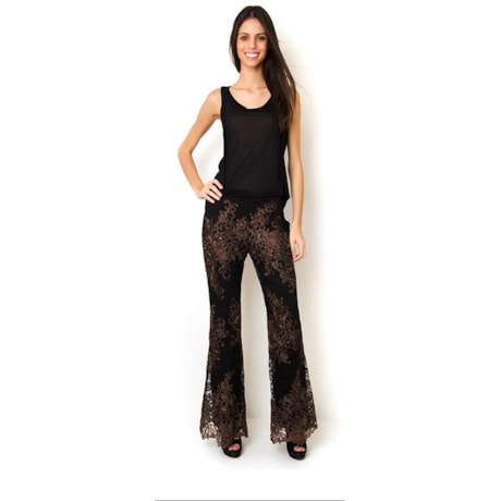 LUCIDEZ - CALÇA FLARE RENDA METALIZADA - PRETO LUCIDEZ - CALÇA FLARE RENDA METALIZADA - PRETO