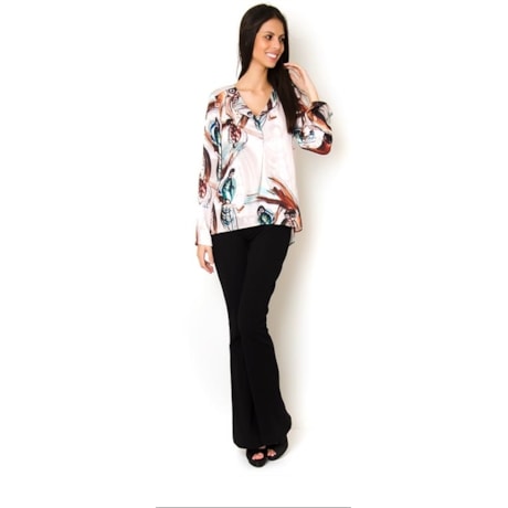 LUCIDEZ - CALÇA FLARE STRETCH C/ COURO - PRETO LUCIDEZ - CALÇA FLARE STRETCH C/ COURO - PRETO