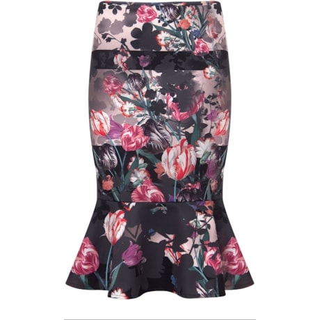 LUCIDEZ - SAIA LAPIS C/ BABADO PIQUET FLORAL - PRETO