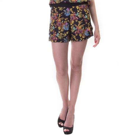 LUCIDEZ - SHORTS VISCOSE FLORAL CÓS LISO DARWIN - PRETO