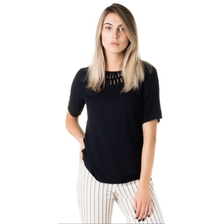 LUCIDEZ - T-SHIRT CREPE DECOTE TRANÇADO ANADOR - MARINHO
