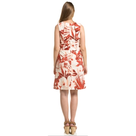 LUCIDEZ - VESTIDO CREPE FLORAL DECOTE V RECORTES SAIA - LARANJA LUCIDEZ - VESTIDO CREPE FLORAL DECOTE V RECORTES SAIA - LARANJA